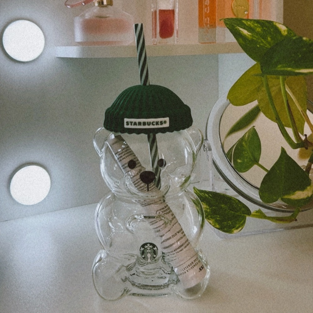 Starbucks Clear Bear Tumbler with Green Lid and Straw-Bearista Cup 🪩Authentic🪩